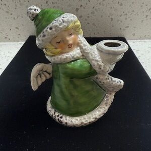 VTG Goeble 1975 Hummel Green/white Ceramic Angel Figurine W Germany candleholder